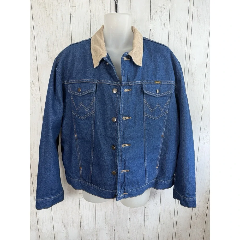 Vintage Authentic Wrangler Western Denim Jacket With Corduroy Collar XL Fleece
